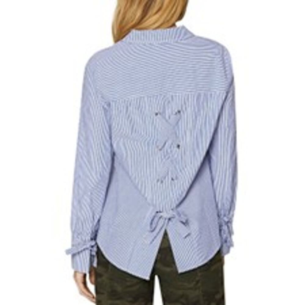 NEW Sanctuary Evereve Sorrel Tie Back Shirt Blouse Striped Nautical Blue XS - Picture 2 of 12